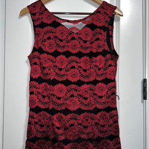 WHBM Red & Black Lace Dressy Tank Top - Women's Medium